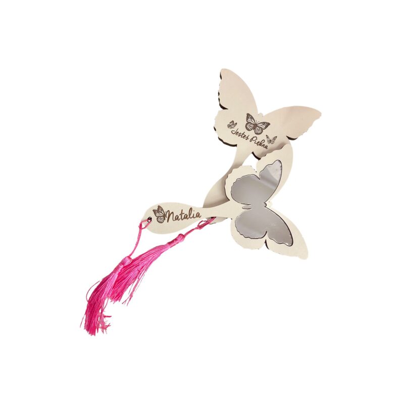 Lusterko motylek z grawerem w kształcie motylka.