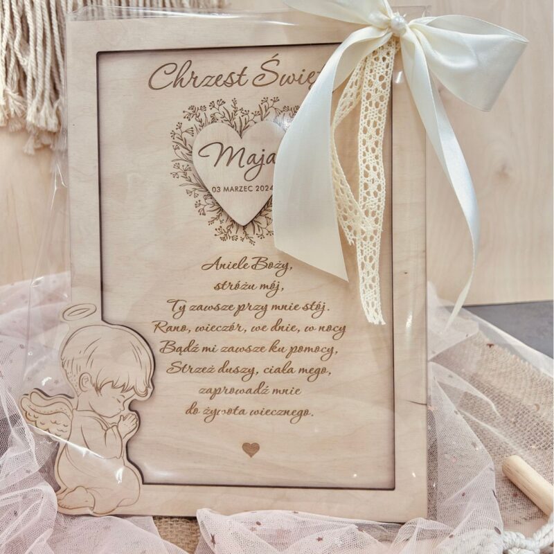 Drewniany obrazek z aniołkiem