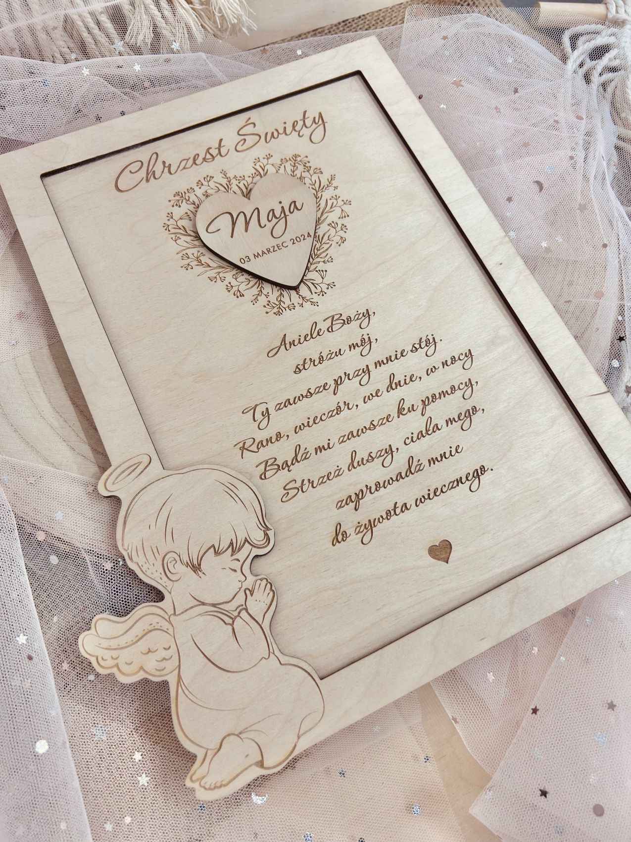 Drewniany obrazek z aniołkiem