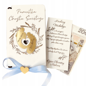 PUDEŁKO NA PIENIĄDZE NA CHRZEST ŚWIĘTY Z IMIENIEM GRAWER PAMIĄTKA CHRZTU