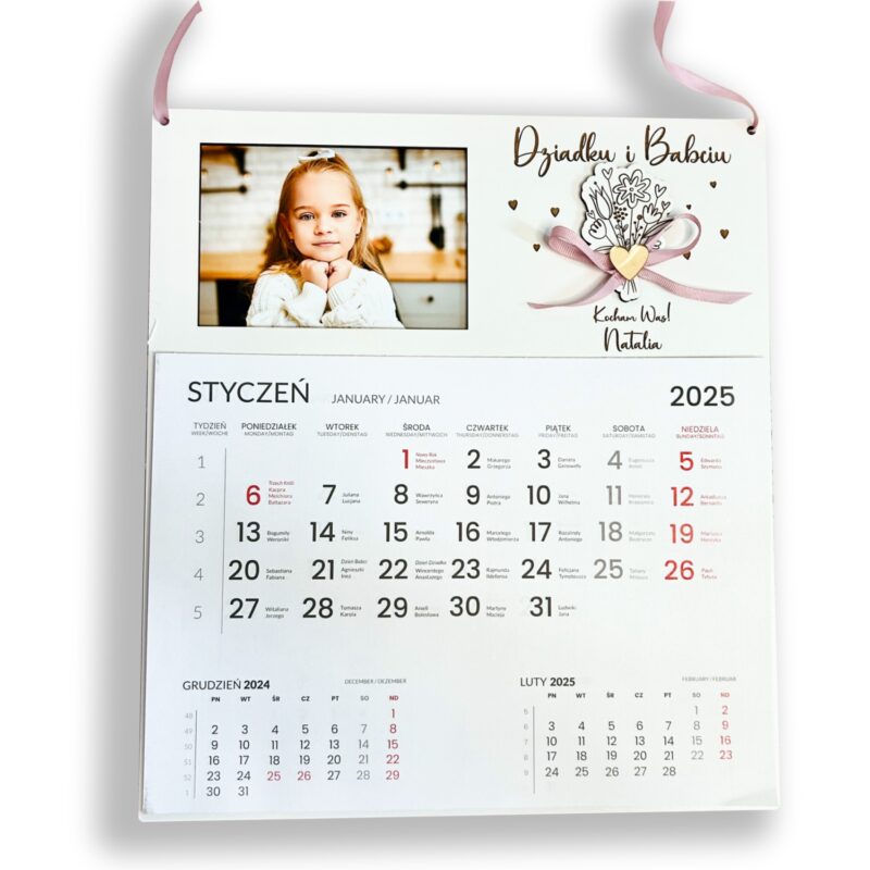 Kalendarz z miejscem na zdjęcie dziecka z okazji dnia babci i dziadka