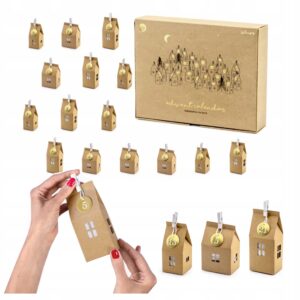 KALENDARZ ADWENTOWY 24 SZT. DOMKI Z PAPIERU BOHO KRAFT MIX DIY ŚWIĘTA