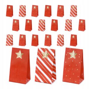 KALENDARZ ADWENTOWY TOREBKI CZERWONE ZŁOTE ŚWIĘTA