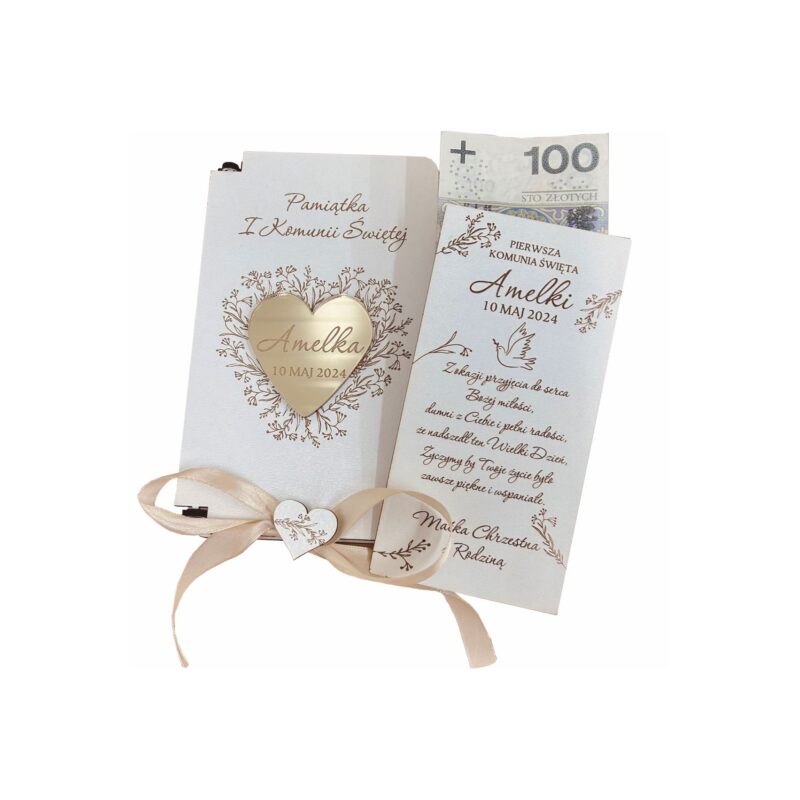 Białe Pudełko na pieniądze na Pierwszą Komunię Świętą.
