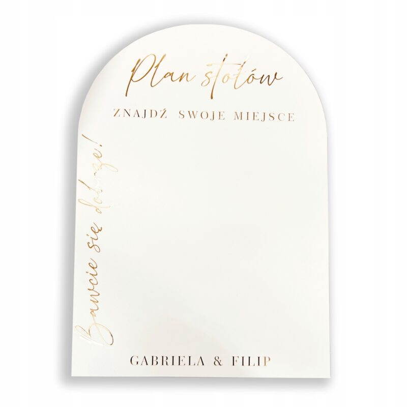 PLAN STOŁÓW TABLICA POWITALNA ŚLUB WESELE 70x50 cm BIAŁY ZŁOTY