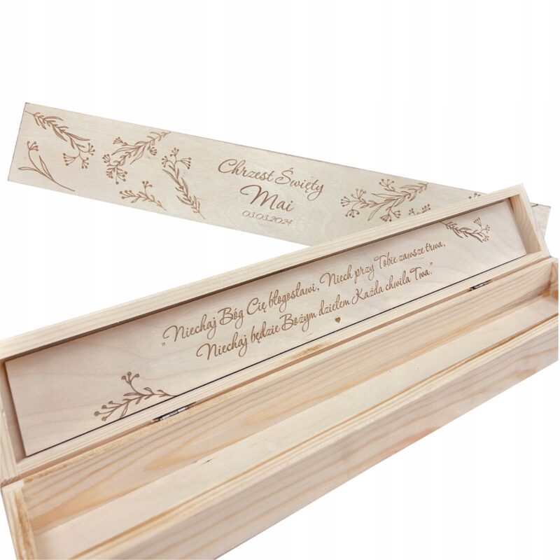 PUDEŁKO NA ŚWIECĘ DREWNIANA SZKATUŁKA NA CHRZEST ŚWIĘTY PAMIĄTKA CHRZTU