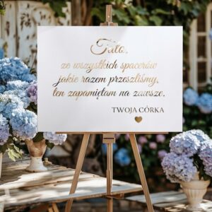 TABLICA POWITALNA ŚLUB WESELE 55X75 BIAŁA ZŁOTE LUSTRO DEKORACJA ŚLUBNA XL