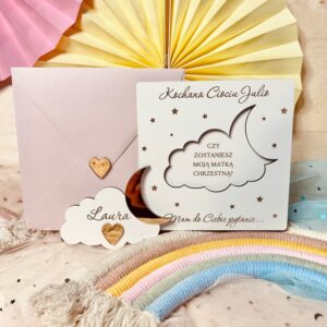 ZAPROSZENIE PROŚBA O BYCIE CHRZESTNĄ / CHRZESTNYM PYTANIE BIAŁY + KOPERTA ZAPROSZENIE PROŚBA O BYCIE CHRZESTNĄ / CHRZESTNYM PYTANIE BIAŁY + KOPERTA