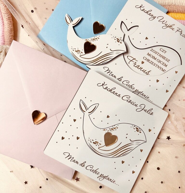 ZAPROSZENIE PROŚBA O BYCIE CHRZESTNĄ / CHRZESTNYM PYTANIE BIAŁY + KOPERTA