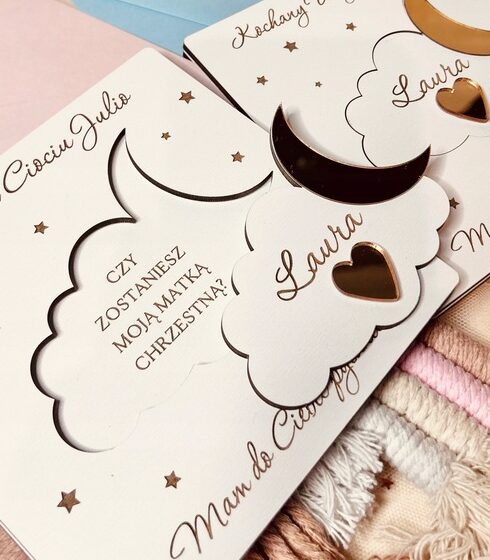 ZAPROSZENIE PROŚBA O BYCIE CHRZESTNĄ / CHRZESTNYM PYTANIE BIAŁY + KOPERTA