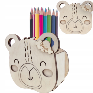 Przybornik Organizer na biurko kredki imię dekoracja prezent dla dzieci miś