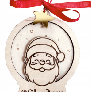 DREWNIANA BOMBKA Z IMIENIEM NA CHOINKĘ MIKOŁAJA ŚWIĘTA PREZENT SZKOŁA