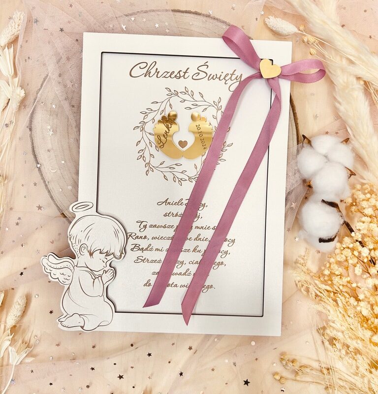 PAMIĄTKA CHRZTU ŚWIĘTEGO Z PERSONALIZACJĄ OBRAZEK ANIOŁEK OBRAZEK PREZENT