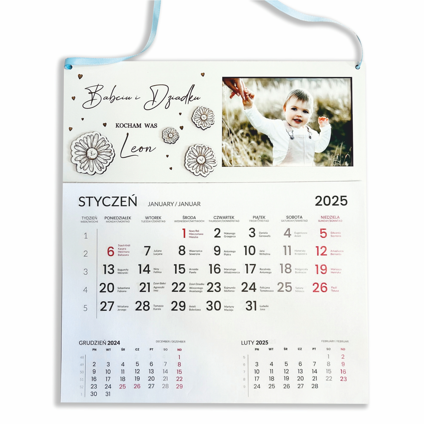 Kalendarz z miejscem na zdjęcie dziecka z okazji dnia babci i dziadka