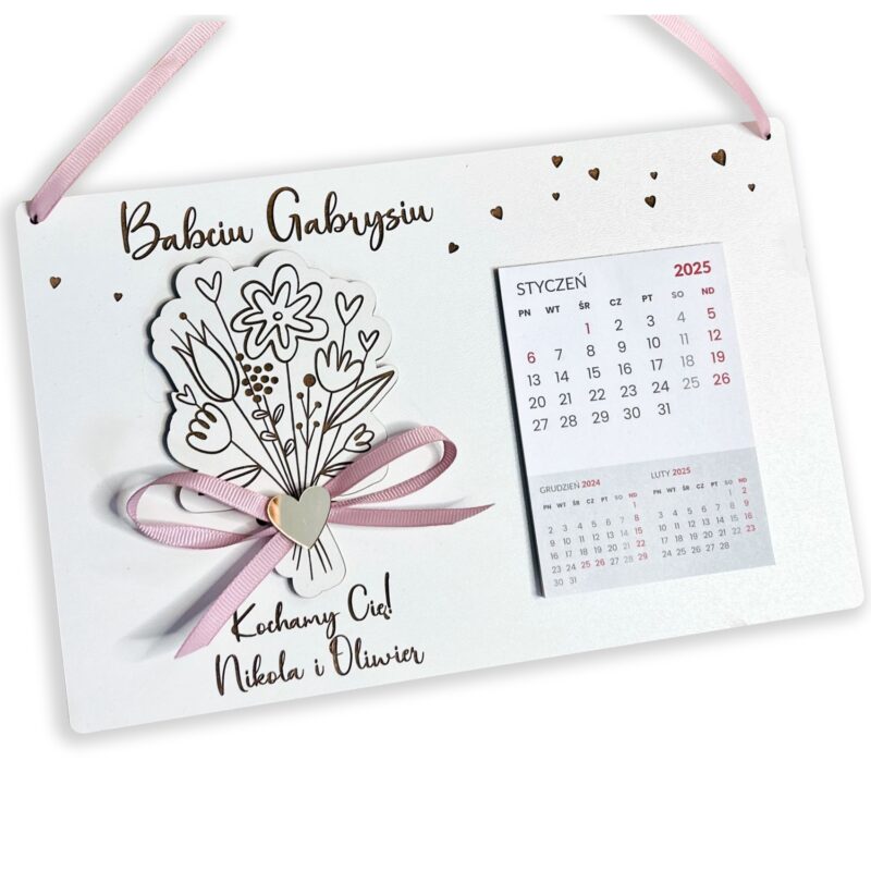 Kalendarz na Dzień Babci i Dziadka z bukietem i kokardką