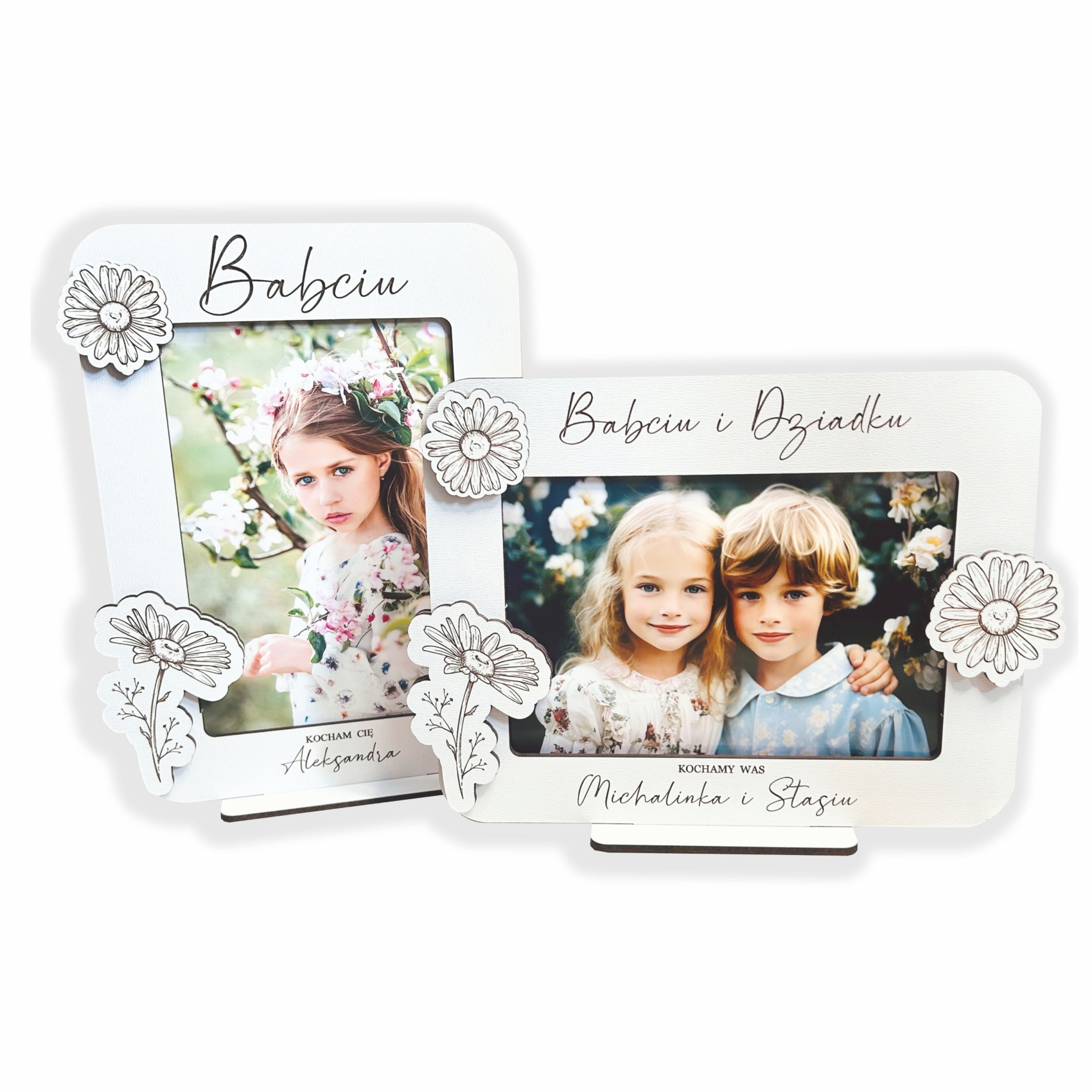 Białe ramki na zdjęcie z kwiatkami