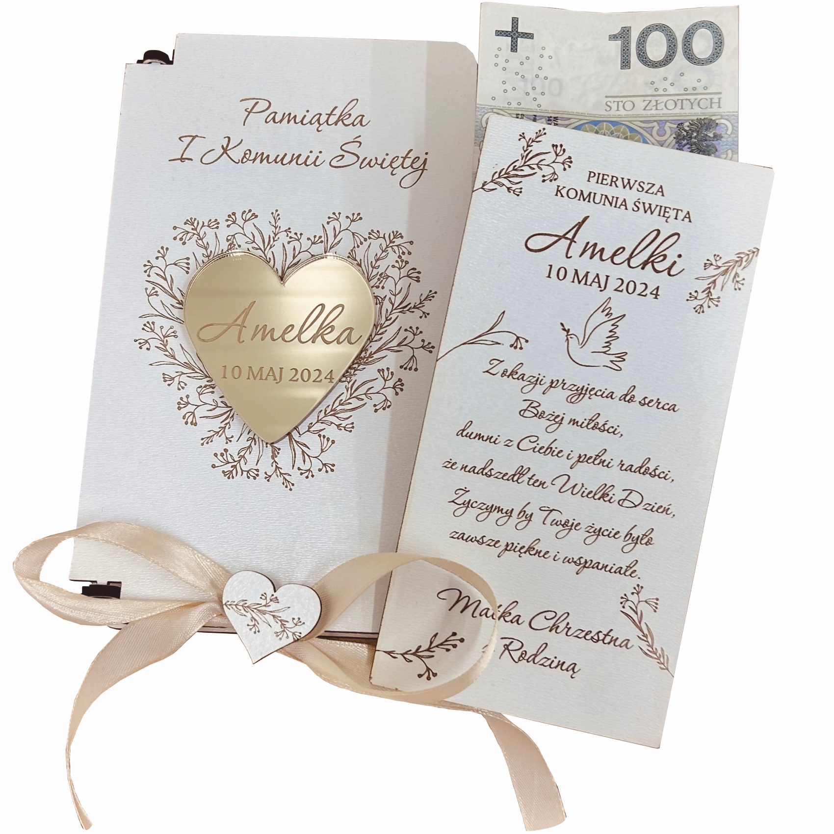 Białe pudełko na pieniądze z złotym sercem