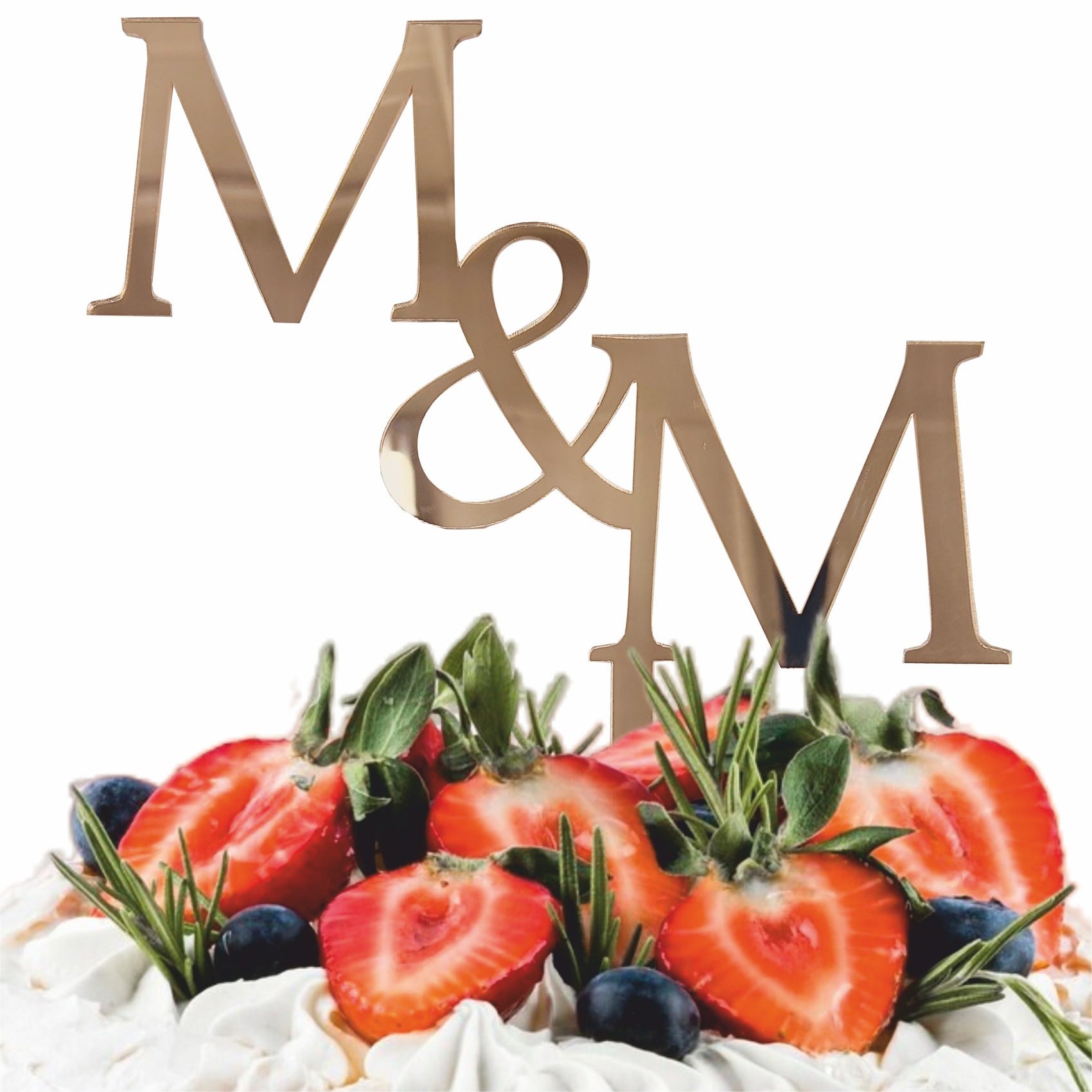Złoty topper na tort z inicjałami M&M