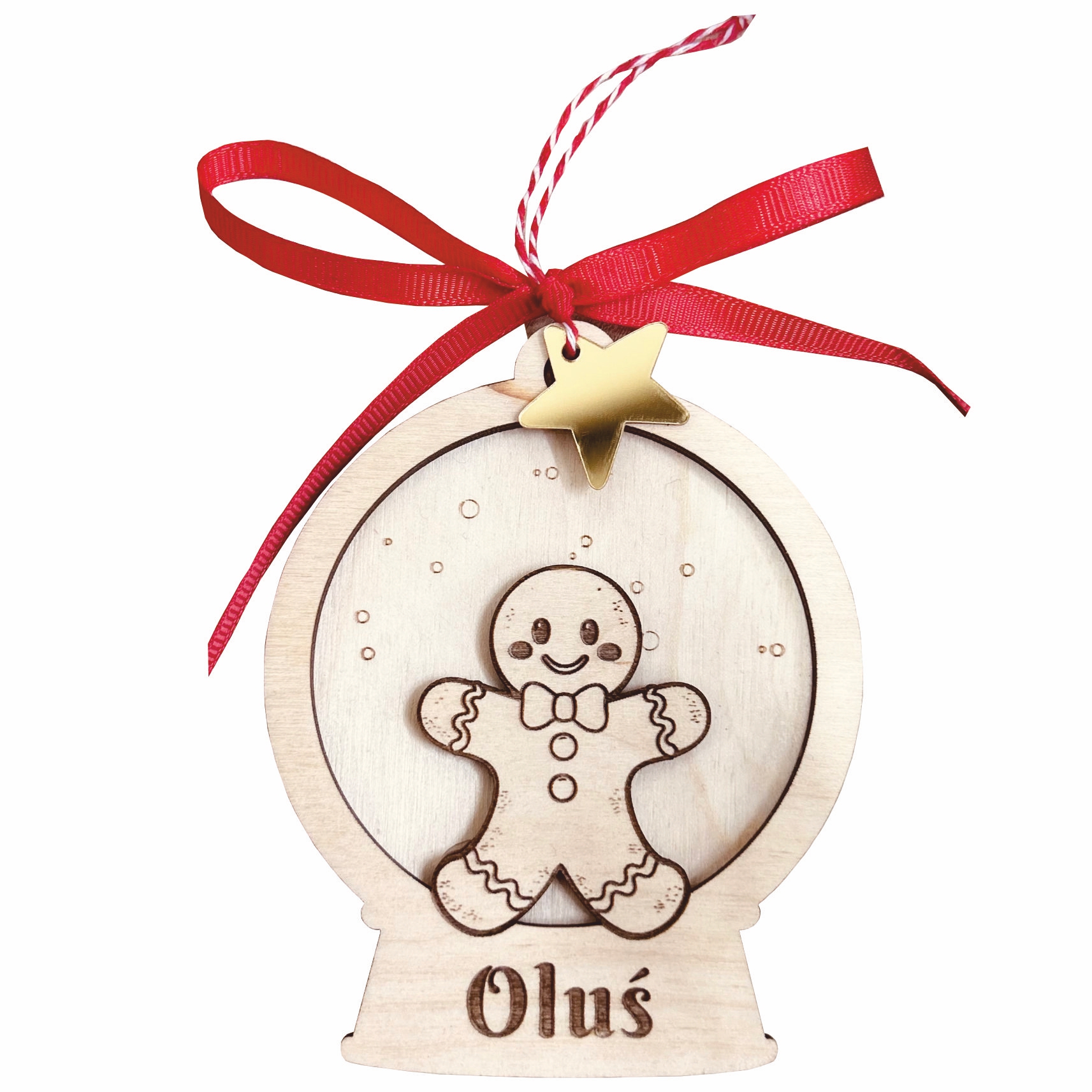 Drewniana okrągła bombka z ciastkiem