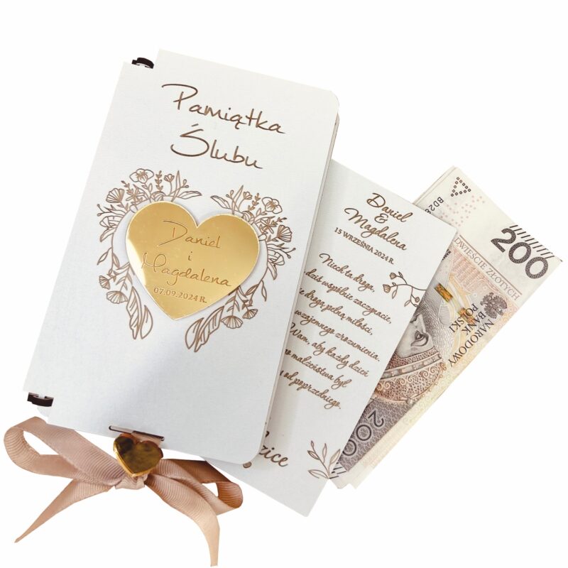 Białe pudełko na pieniądze z złotym sercem