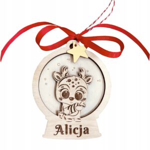 Drewniana okrągła bombka z jelonkiem