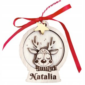 Drewniana okrągła bombka z sarenką