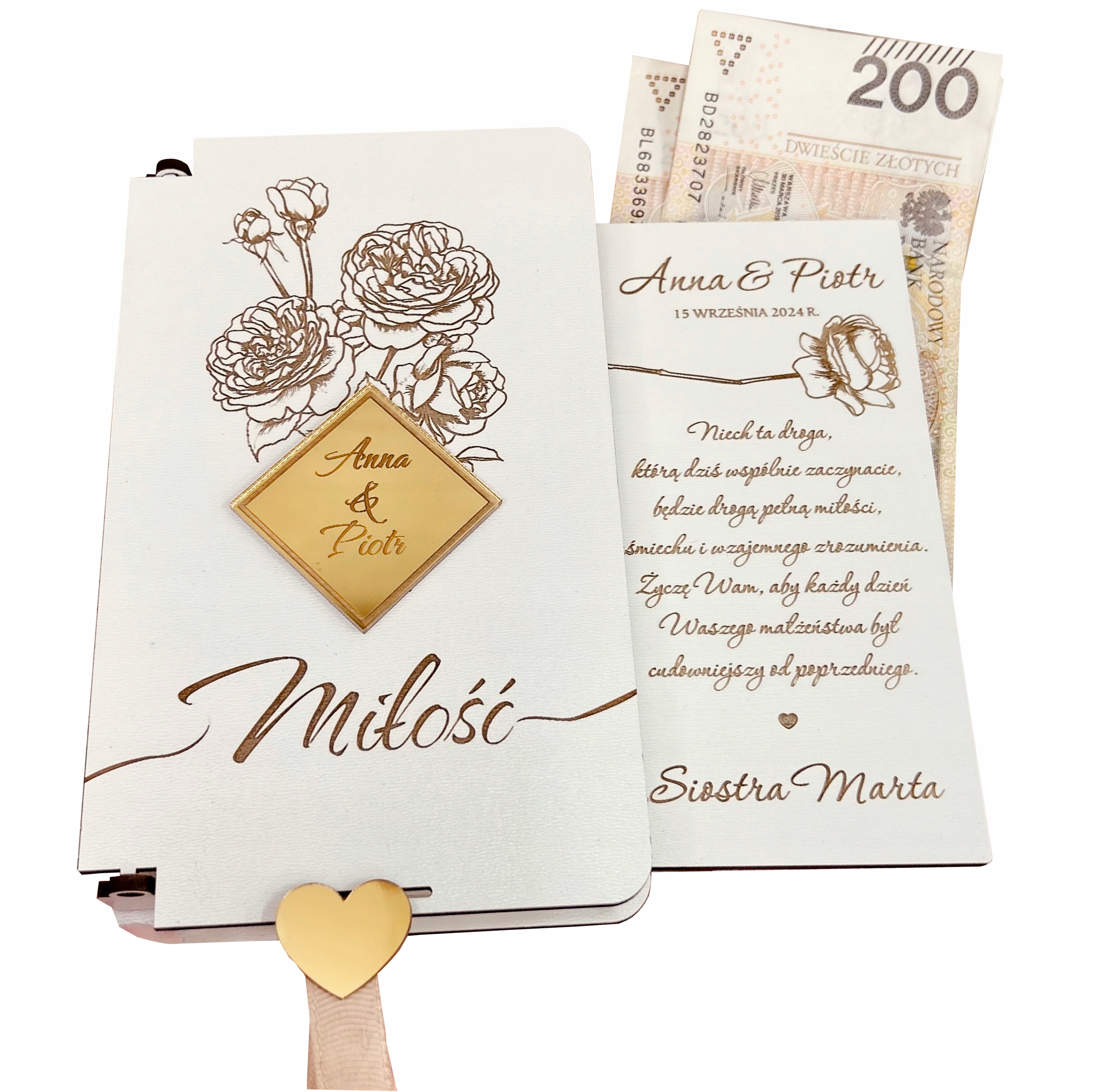 Białe pudełko na pieniądze z złotym kwadratem