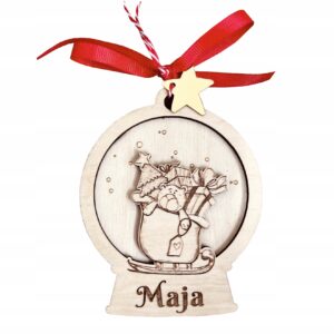 Drewniana okrągła bombka z sankami