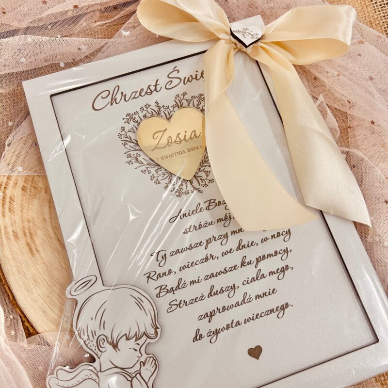 pam11s Obrazek z Aniołkiem, modlitwą i złotym sercem z grawerem