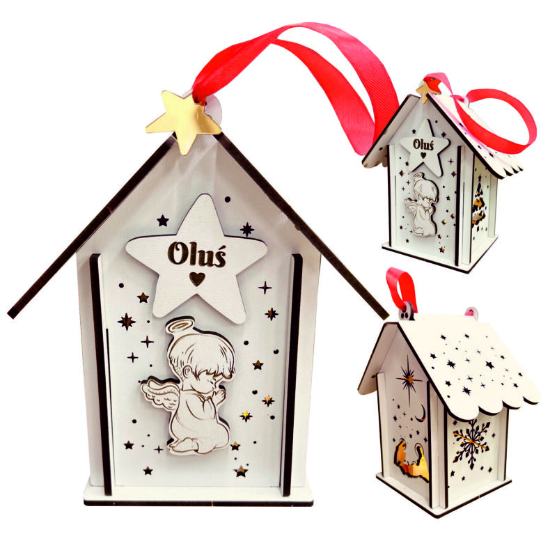 Biały lampion adwentowy z czerwoną kokardką