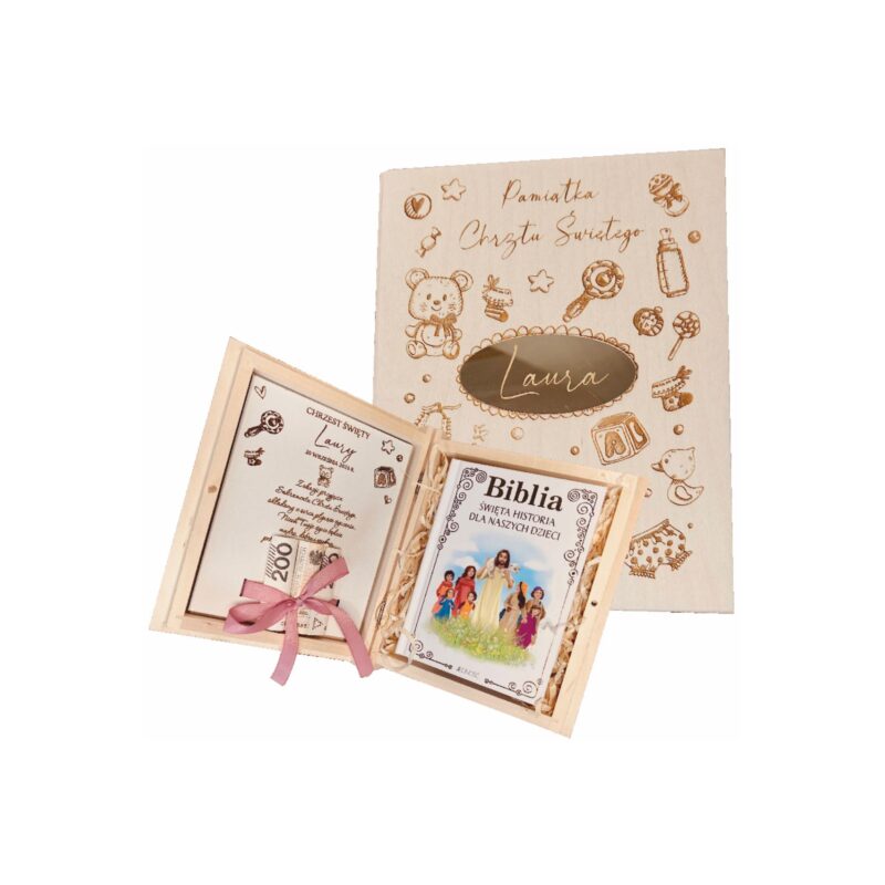 Biblia pamiątka Chrztu Świętego z misiem.