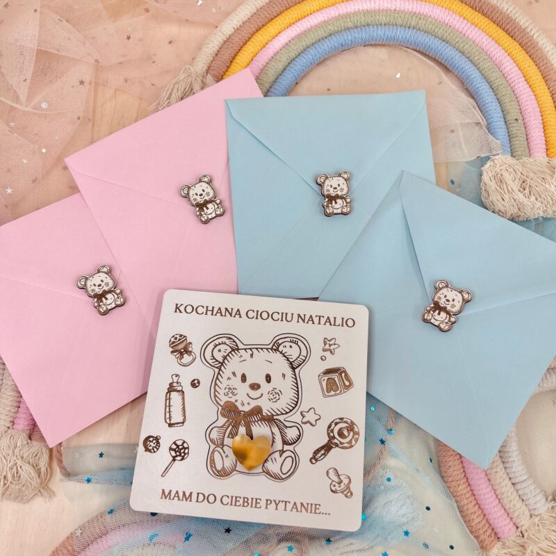 PBC-3-1 Biała prośba o bycie Chrzestnym z misiem.