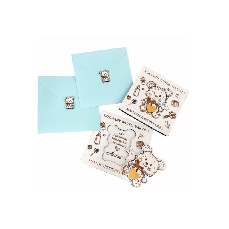 Biała prośba o bycie Chrzestnym z misiem.