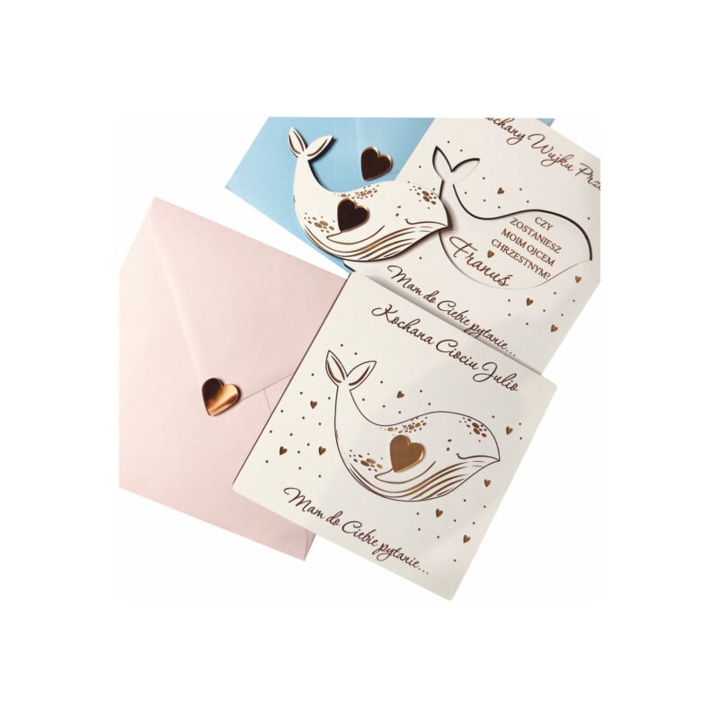 Biała prośba o bycie chrzestnym z wielorybkiem.