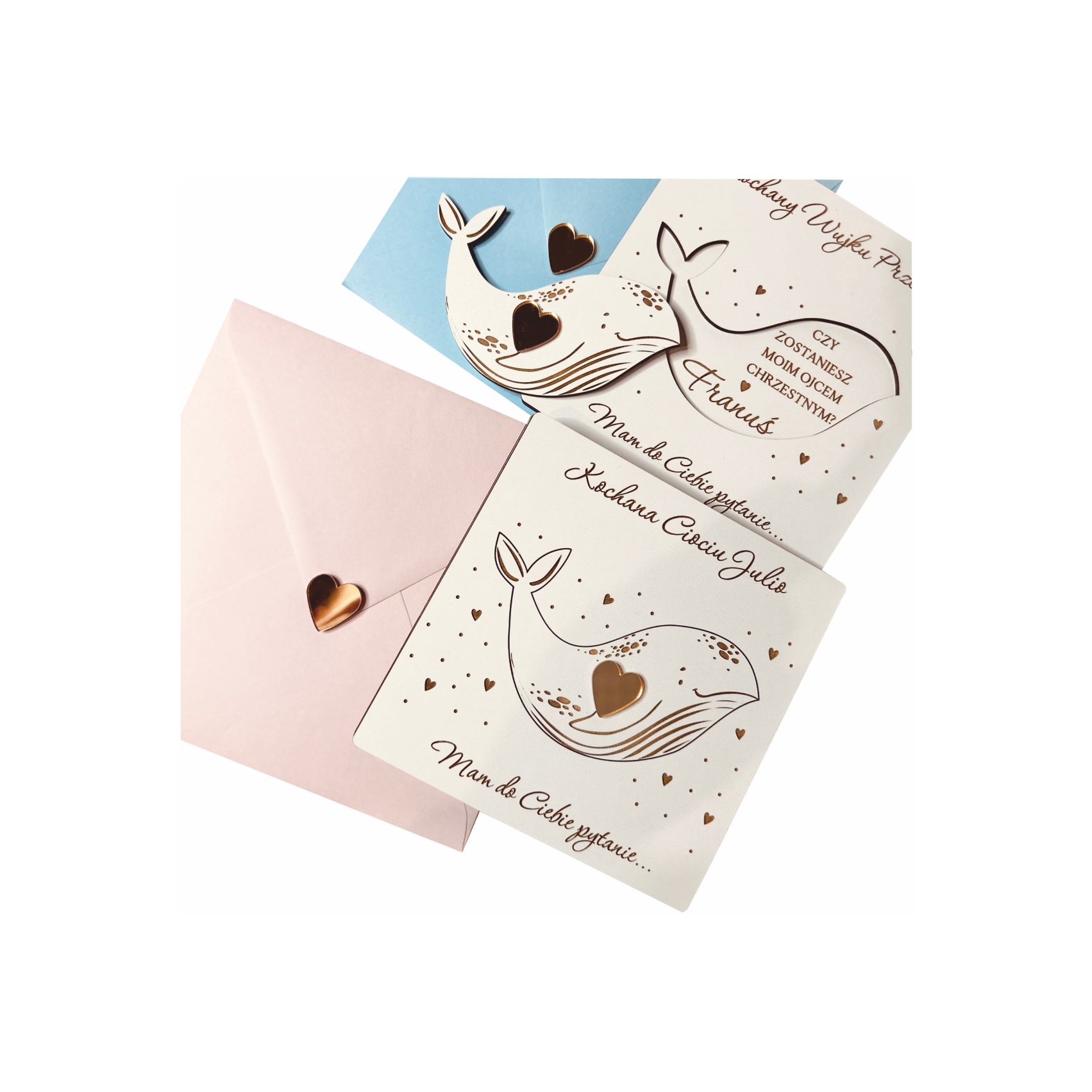 Biała prośba o bycie chrzestnym z wielorybkiem.