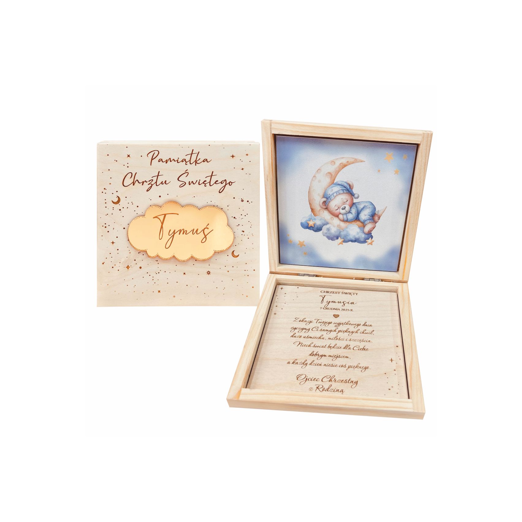 Drewniane pudełko na pieniądze z chmurką